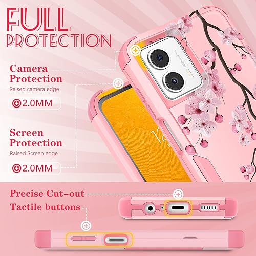 Miniatura 5 de Plakill Funda para Moto G 5G 2023, 3 en 1, diseño de flores, resistente, protectora, a prueba de golpes, para Motorola Moto G 5G 2023, fundas para