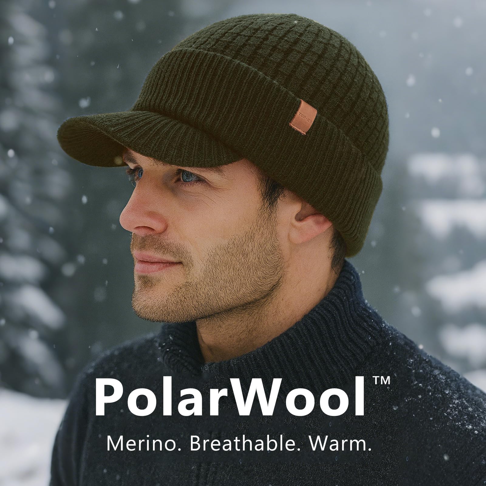 TOP-EX PolarWool - Berretto con visiera in 100% lana merino, unisex, con fodera in pile, con visiera termica invernale da golf, per la stagione fredda, M-XXL