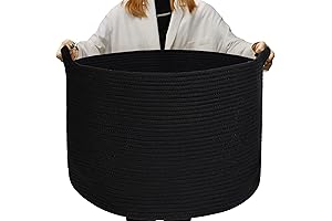 Sturdy Modern Black Wicker Basket with Lid | Blanket Storage Organizer