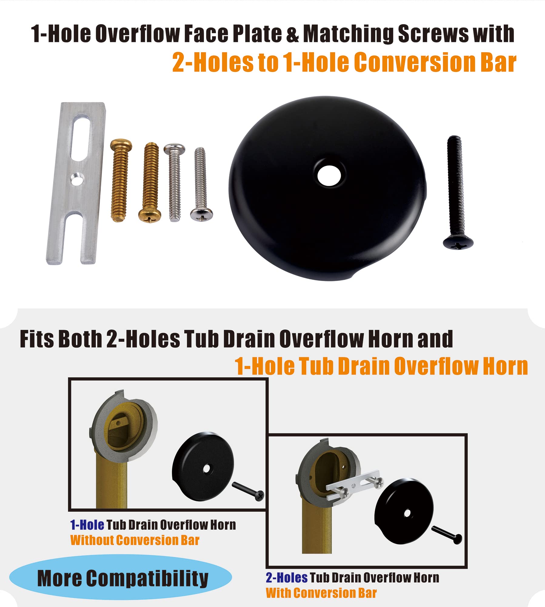 Artiwell EZ - Kit de conversión universal para bañera con punta de drenaje de bañera con 1 agujero y tapón de bañera emergente, color negro mate