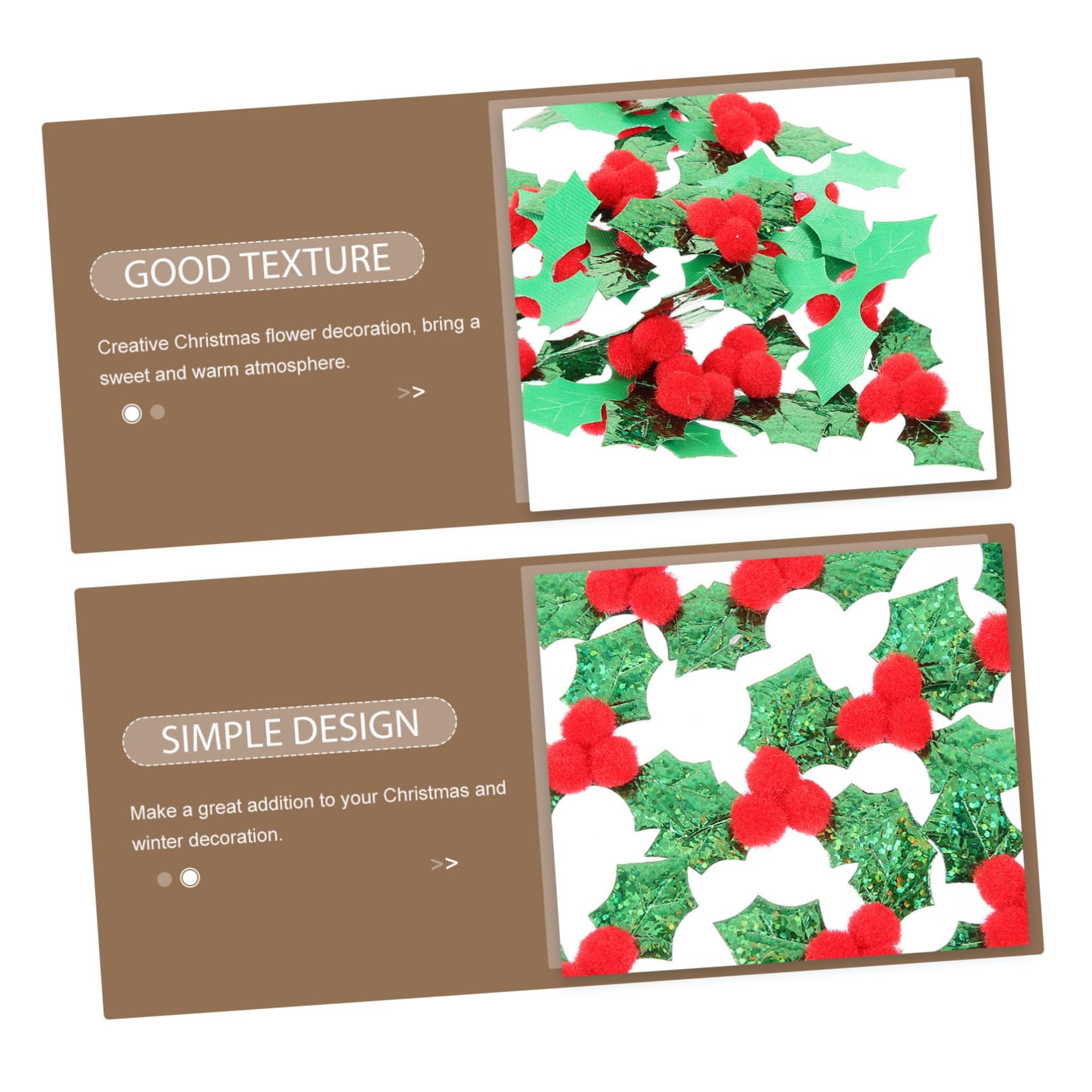 Amosfun 4 Ensembles Décoration De Feuilles De Noël Décor d'arbre De Noël Embellissements De Baies De Houx Fabriquer Une Feuille De Houx Tissu Feuilles Décor De Baies Chiffon 100 Pièces X 4