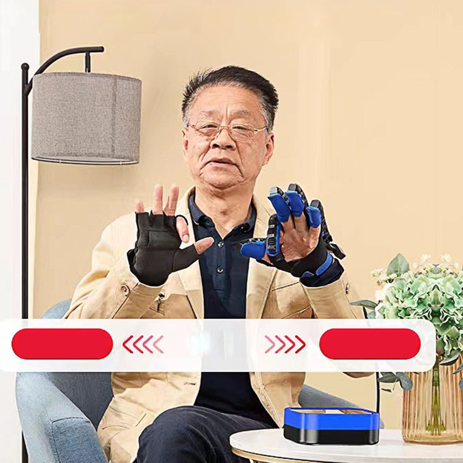 Gearwell Rehabilitation Glove (Left Hand), Mechanical Hand Trainer and Finger Recovery Glove, 9 Level Strength Adjustment, for Stroke and Grip Training (L)