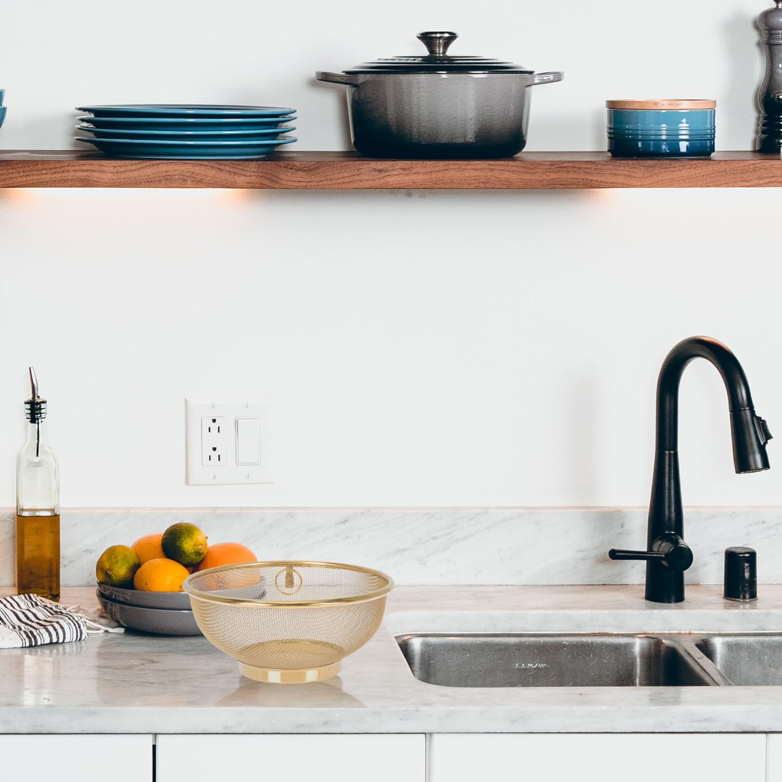 MAGICLULU Golden Stainless Steel Mesh Colander Strainer Basket 3.14in Fine Mesh Drainer for Cooking Vegetable Food Mesh Bowl Metal Pot Drainer