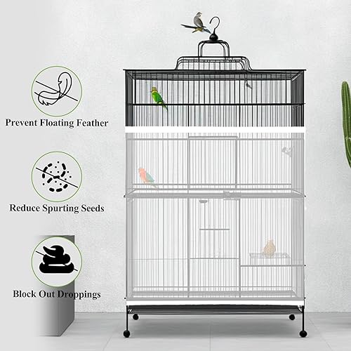 Universal Bird Cage Cover Skirt - Adjustable Soft Airy Nylon Mesh Net, Seed Catcher, Guard for Parrot, Parakeet, Macaw - Round & Square Cages (White)(White)