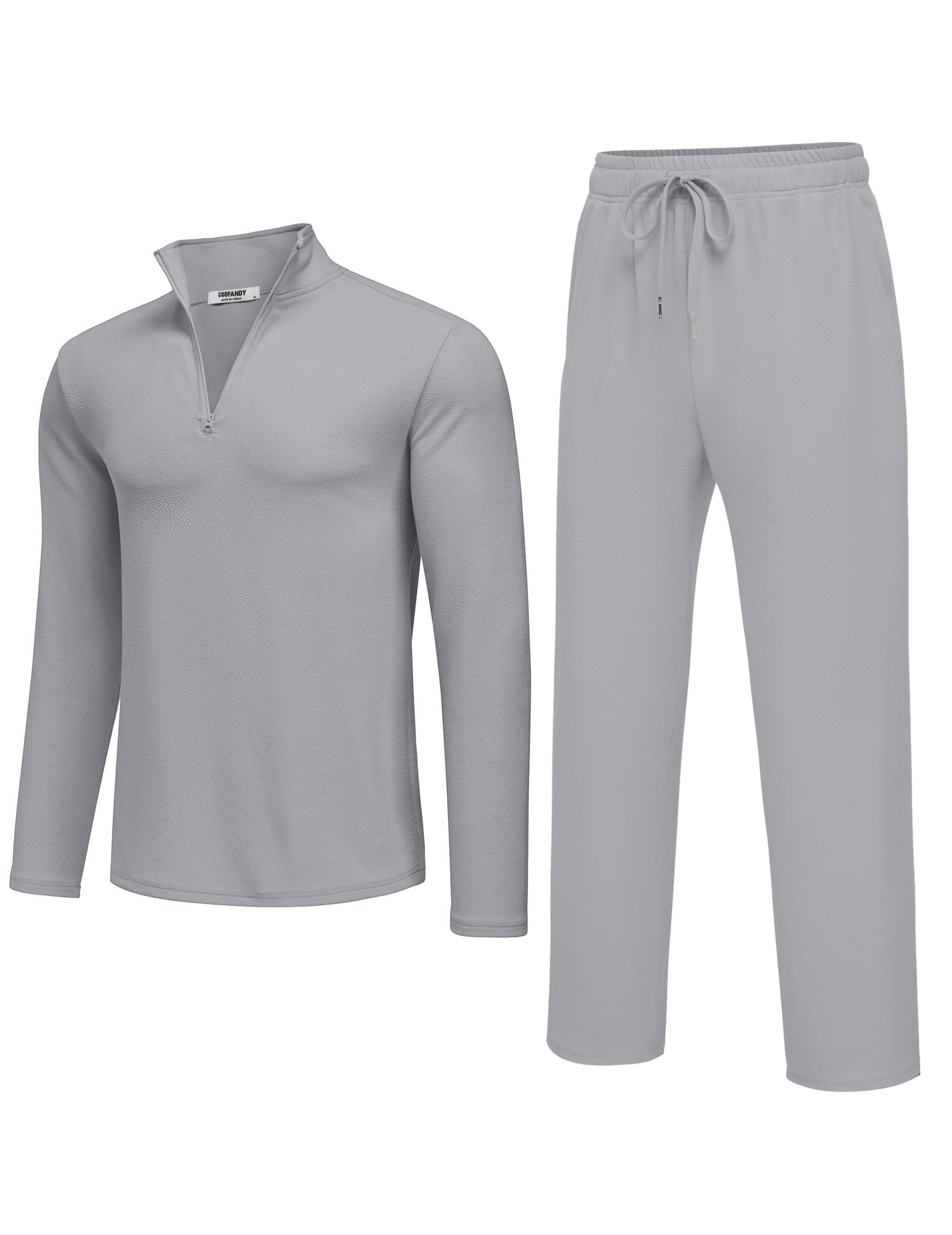 COOFANDY Tuta da uomo in 2 pezzi, con cerniera a un quarto, tuta sportiva da corsa, a maniche lunghe, abbigliamento casual