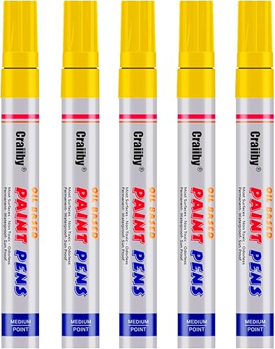 Miniatura 1 de Marcadores de pintura amarillos, paquete de 5 bolígrafos de pintura permanente a base de aceite, impermeables, de secado rápido, para pintura de