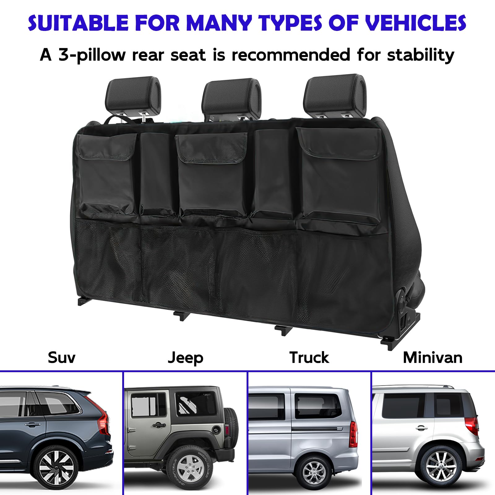 Organizer Bagagliaio Auto In Tessuto Oxford - 90x25cm Con 4 Tasche E Tracolla Regolabile - Foto 10