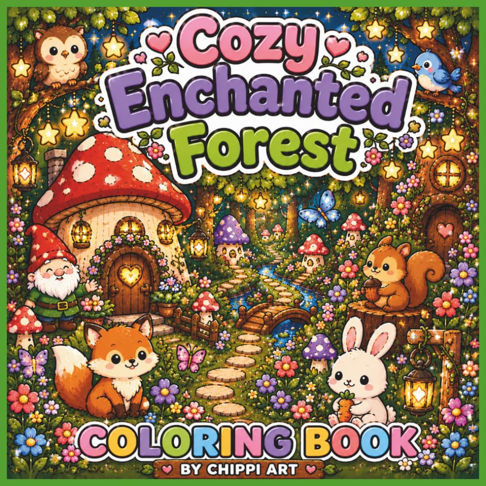 Cozy Enchanted Forest Coloring Book: A Cute and Magical Woodland Coloring Book with Fairies, Forest Animals, Mushrooms, Flowers, and Whimsical Nature Scenes