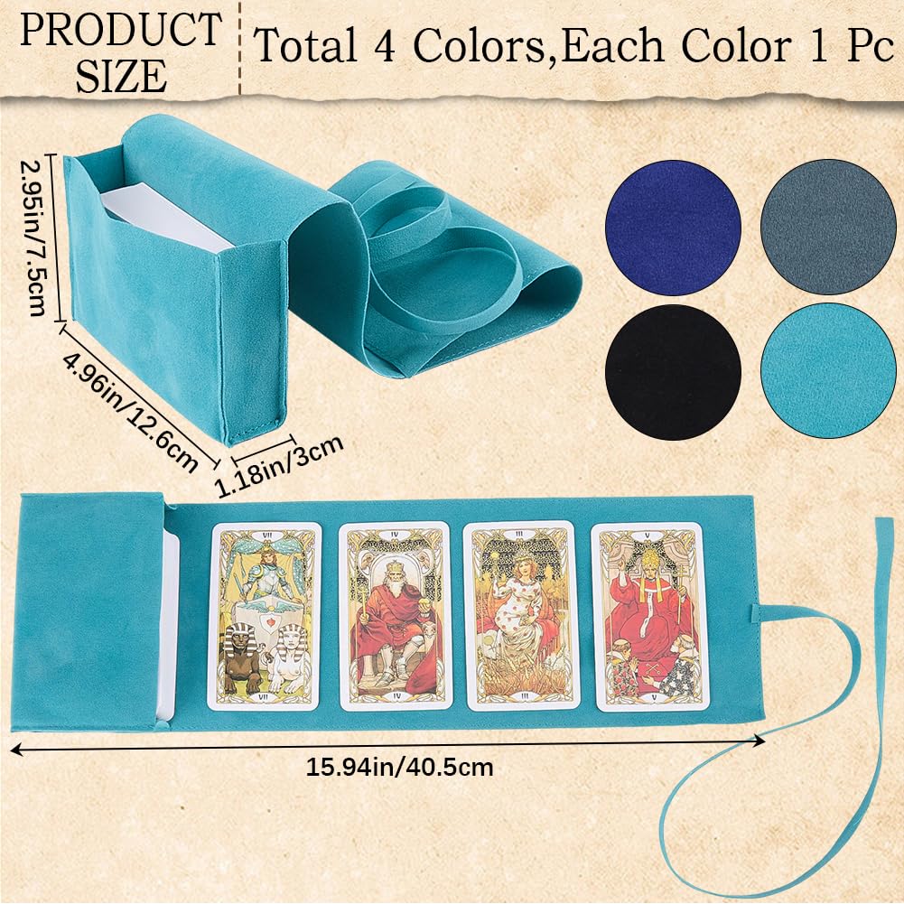 CREATCABIN 4Pcs Velvet Tarot Card Holder Tarot Cards Bags Tarot Card Pouches Tarot Wrap Tarot Carrying Bag for Beginners Oracle Decks Witchcraft Supplies Deep Blue Gray Light Blue Black 5x1x3 Inch
