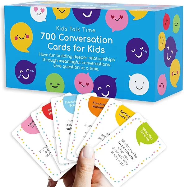 TALKWISE 700 Conversation Cards for Kids, Fun Kids Conversation Starter Cards for Kids, Teens, Family Night, Dinner, Play Conversation Games, Color-Coded Across 6 Topics, Take Anywhere