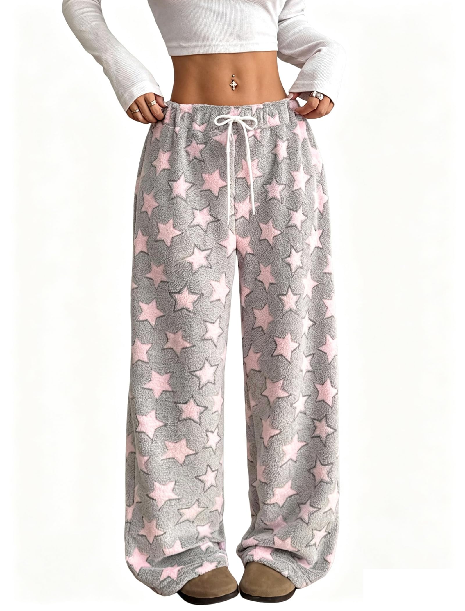 ZAFUL Women's Fuzzy Plush Pajama Pants Wide Leg Pj Bottoms Lounge Pants
