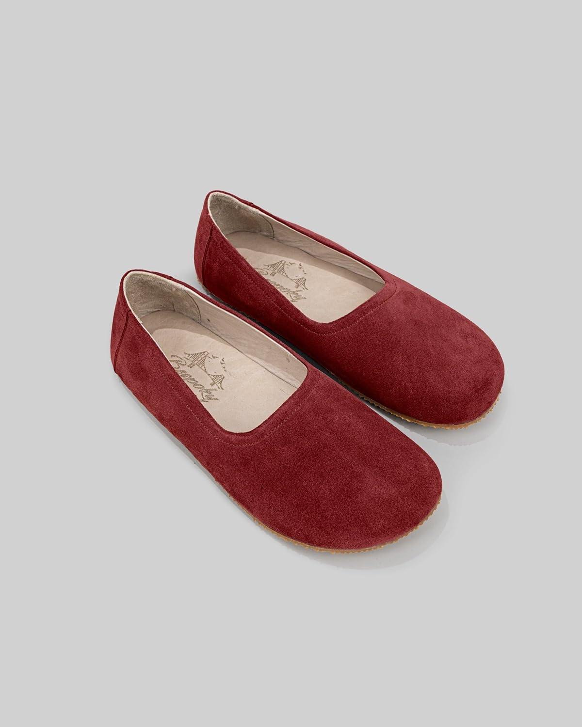 Tulip Burgundy Color Artisan Handcrafted Genuine Leather Zero Drop Barefoot Flat Ballet Shoes for Women Wide Toe Box Flexible Sole Lightweight Breathable Eco-Friendly Grounding Minimalist Shoes