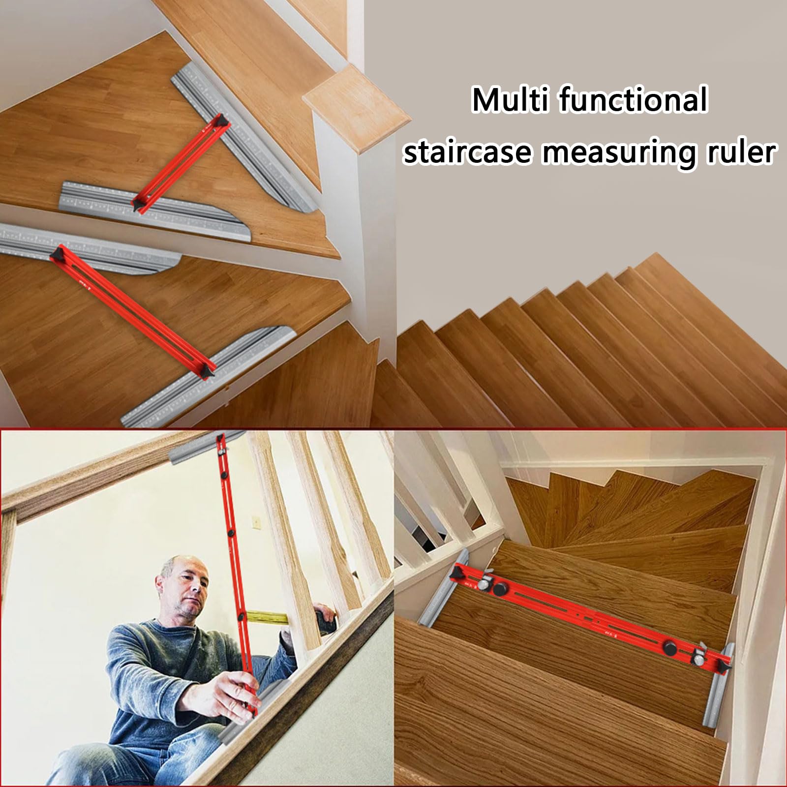 Gabarit de marches d'escalier pliable à double échelle - Outil de mesure multifonction en aluminium - Modèle de précision