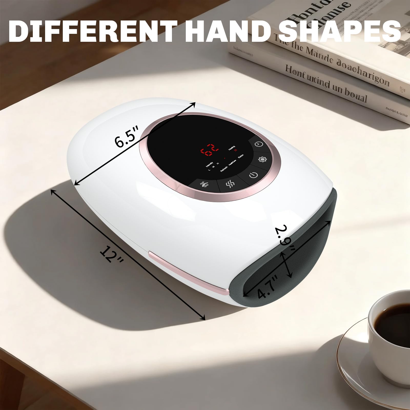 Handmassagegerät mit Wärme, Elektrisches Kompressionstherapiegerät, 3 Druckstufen, Finger zum Handgelenk (Weiß, Allgemein)