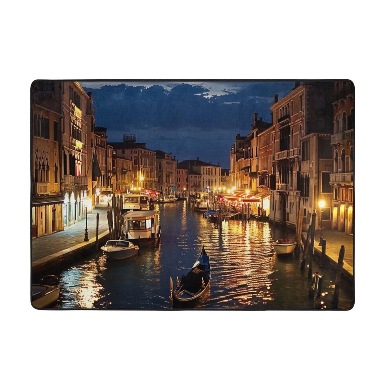 Tapis en flanelle Venice Night 203x147 cm en mousse à mémoire de forme pour chambre