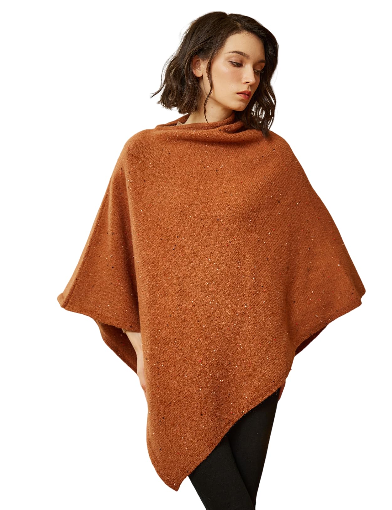 BEAUTELICATE Women Wool Poncho Knitted Tweed Wool Sweater Pullover Pile Collar Cape