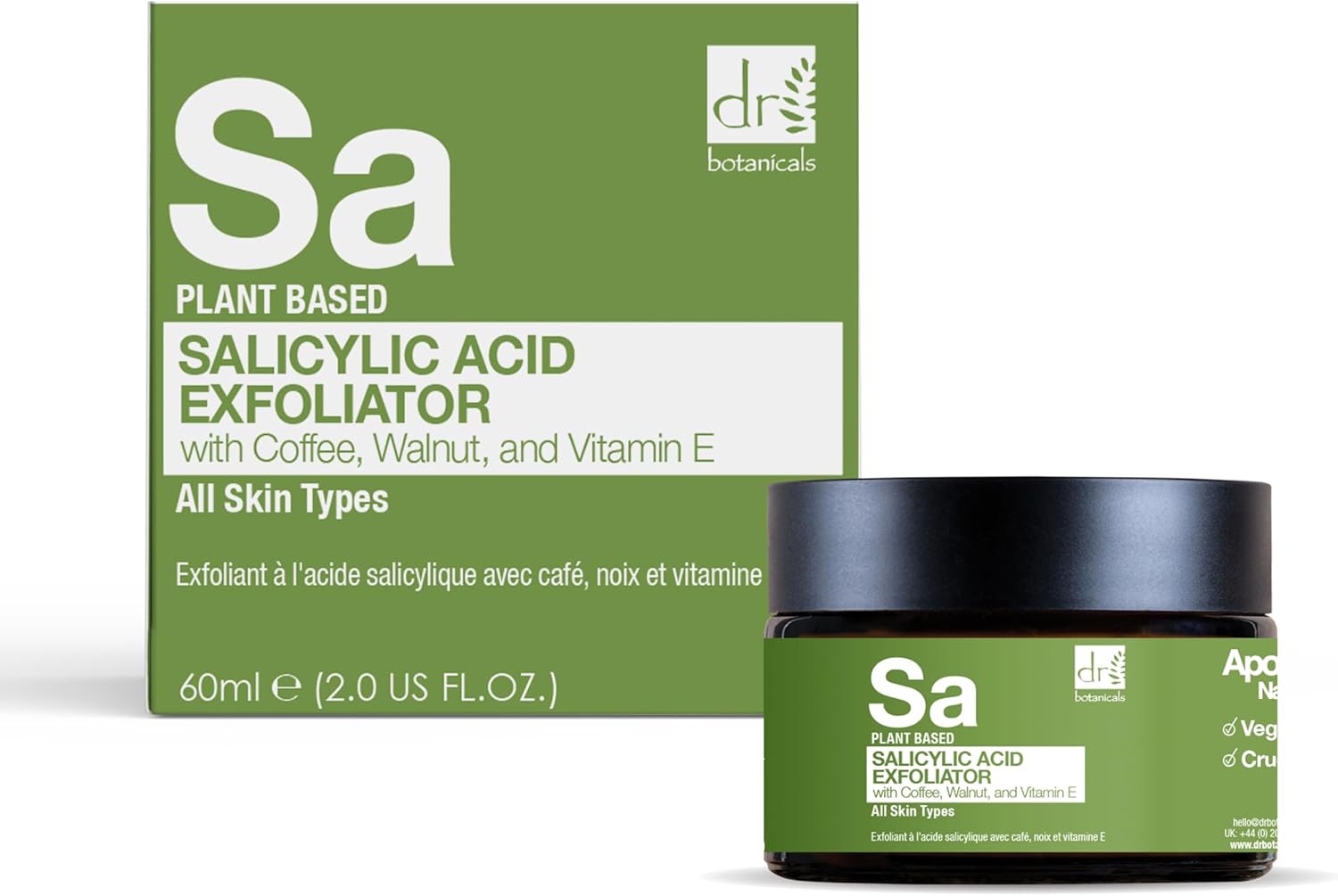 Dr. Botanicals Salicylzuur Exfoliator 60ml – Natuurlijke gezichtsscrub met koffie, walnoot en vitamine E voor een gladde, stralende huid – hydraterende en antioxidant-rijke formule