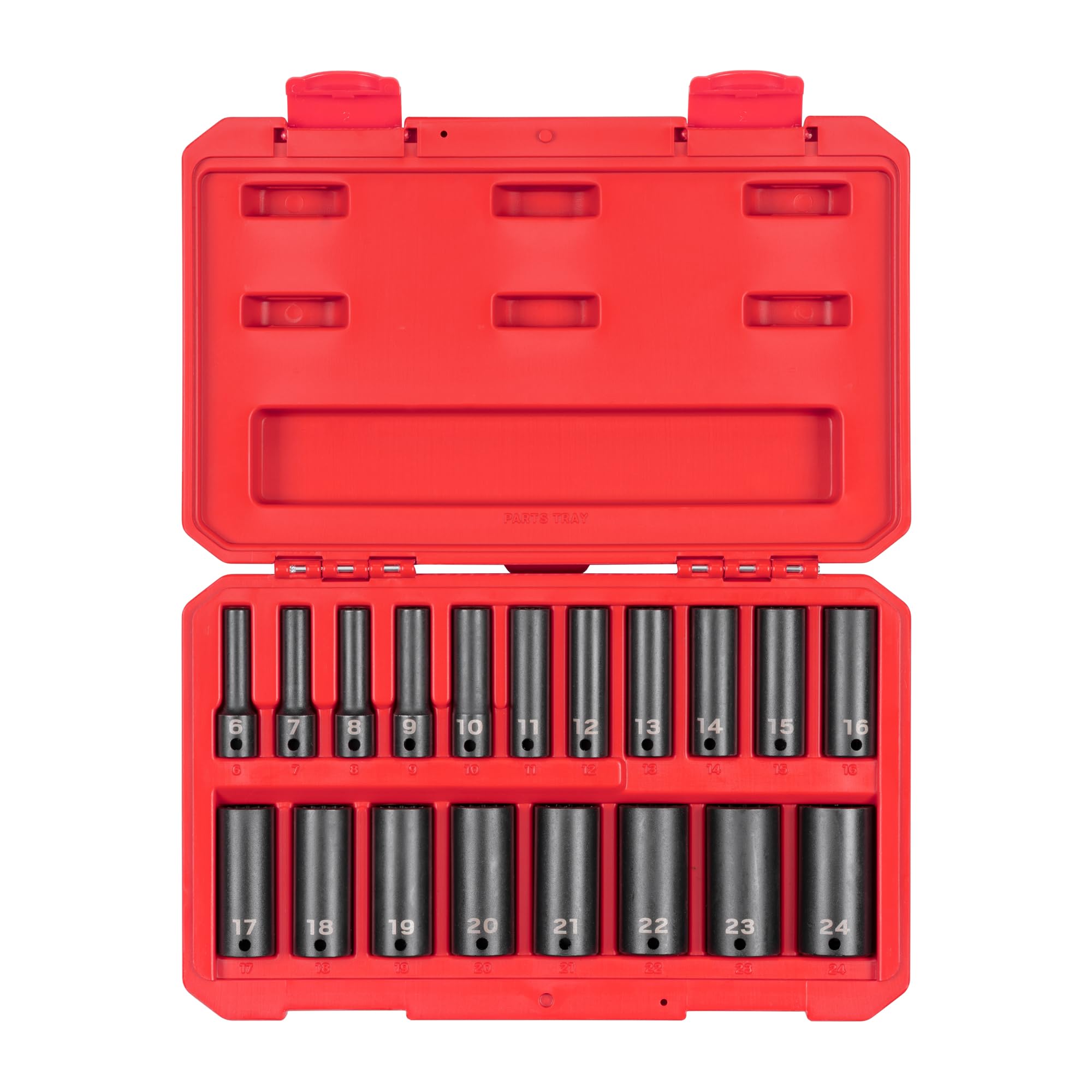 TEKTON 3/8 Inch Drive Deep 12-Point Impact Socket Set with Case, 19-Piece (6-24 mm) | SID91307