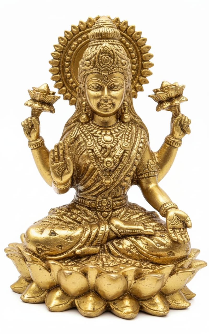 Ality Laxmi Ji Idol for Home Temple Decoration | Elegant Brass Murti for Pooja Room, Gift, and Spiritual Decor | Goddess Lakshmi Statue for Prosperity and Good Fortune | Decorative Showpiece