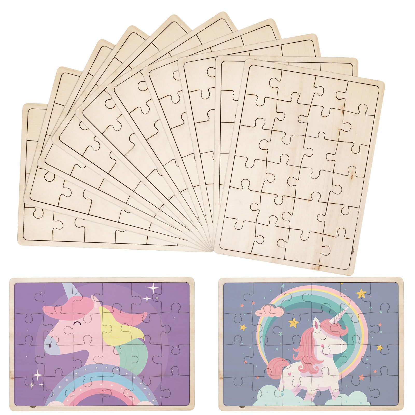 Deekin 30 Sheets Unfinished Wood Blank Puzzles Customizable Blank Wooden Pieces Freeform Things to Paint, Write and Draw On, Wooden Jigsaw Puzzles for Kids DIY Craft, 8.9 x 5.9 Inch