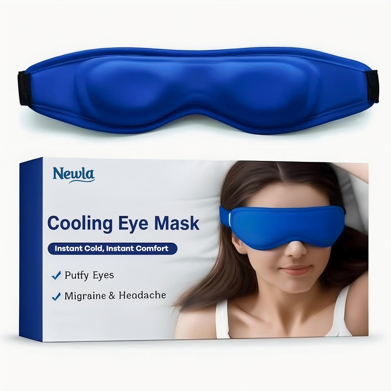 Cooling Eye Mask with Gel Cold Therapy: Contoured Reusable Ice Compress for Puffiness, Eye Fatigue, Sinus Pressure, After-Surgery Recovery, Universal Adjustable Fit for Travel, Beauty (Blue)