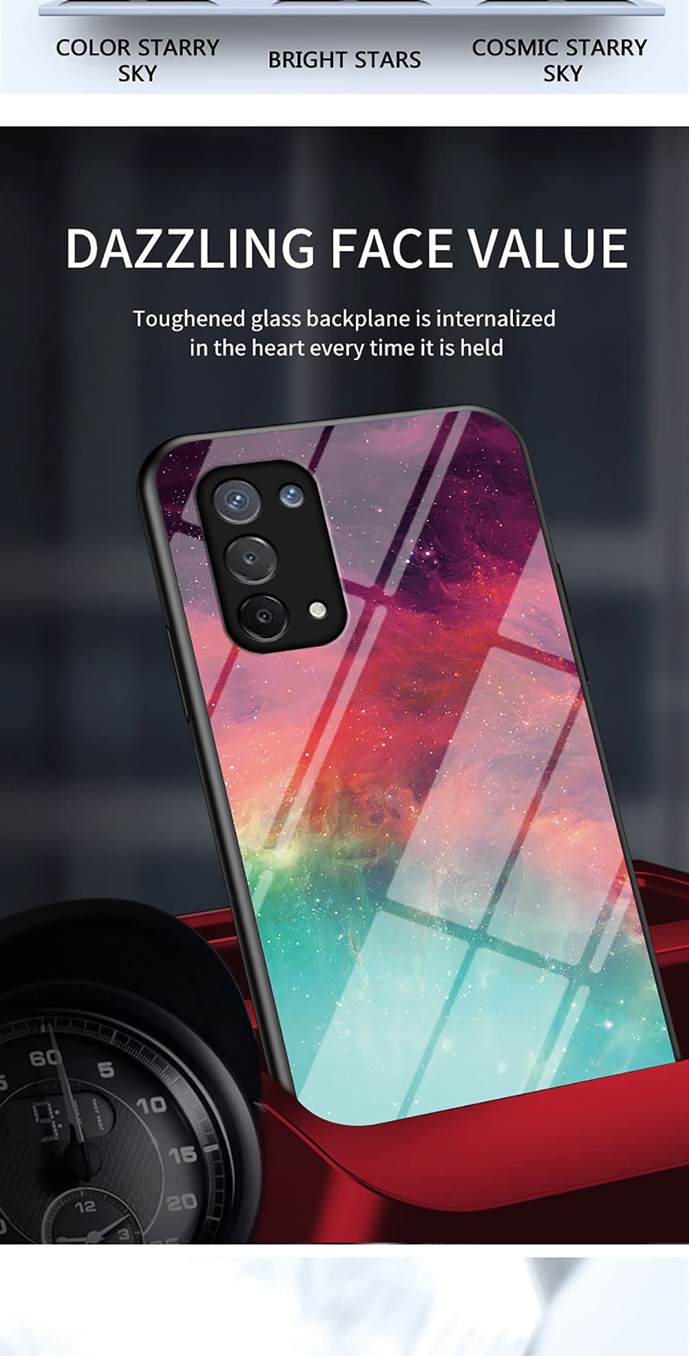 SHIEID Custodia per Oppo A74 5G Slim Cover Posteriore in Custodia per Telefono in Vetro Sfumato di Colore Protettiva Cover per Oppo A74 5G (Colore Stellato