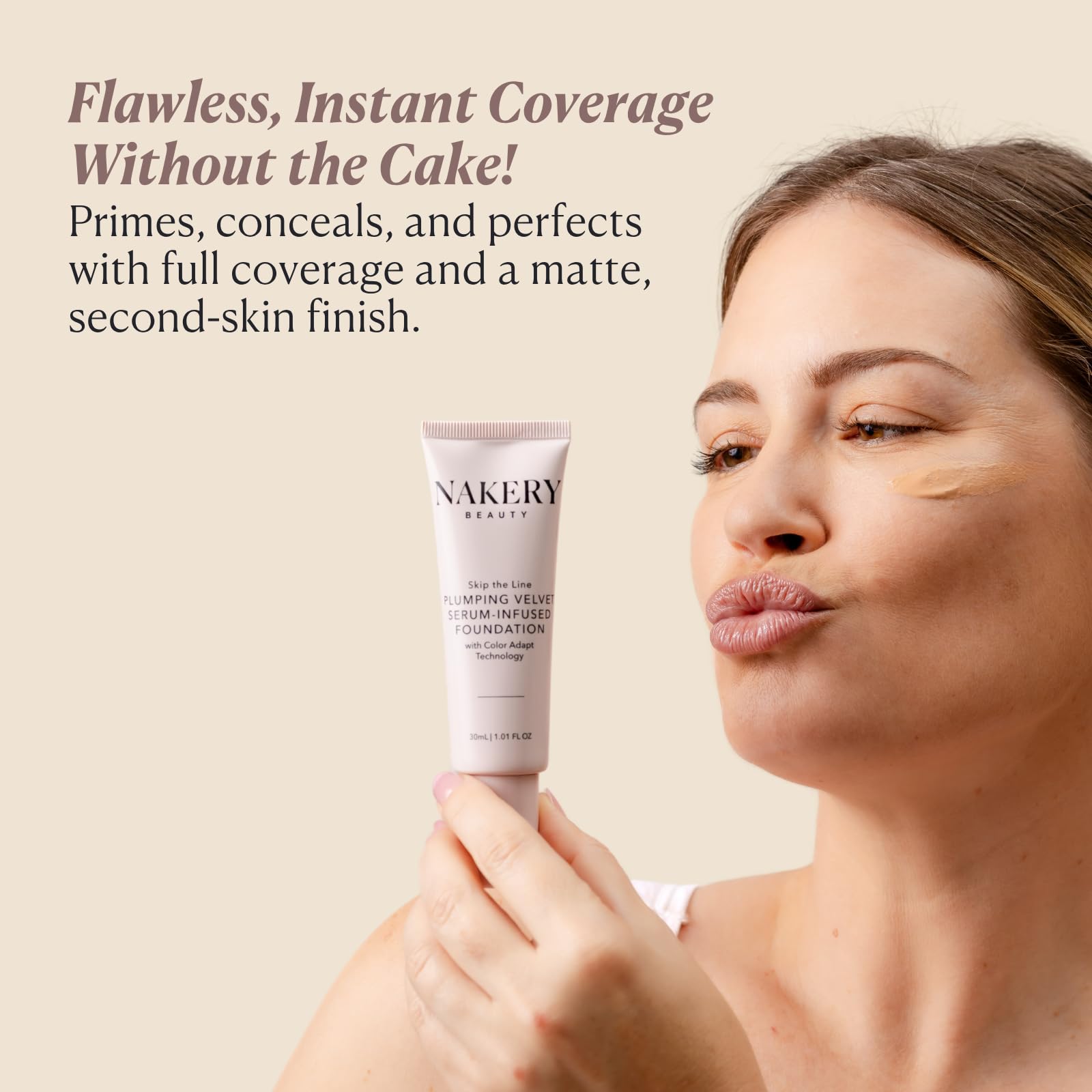 Base de maquillaje de cobertura completa para mujer, base líquida de volumen 5 en 1 con infusión de suero, color inteligente adaptado con niacinamida y ácido hialurónico