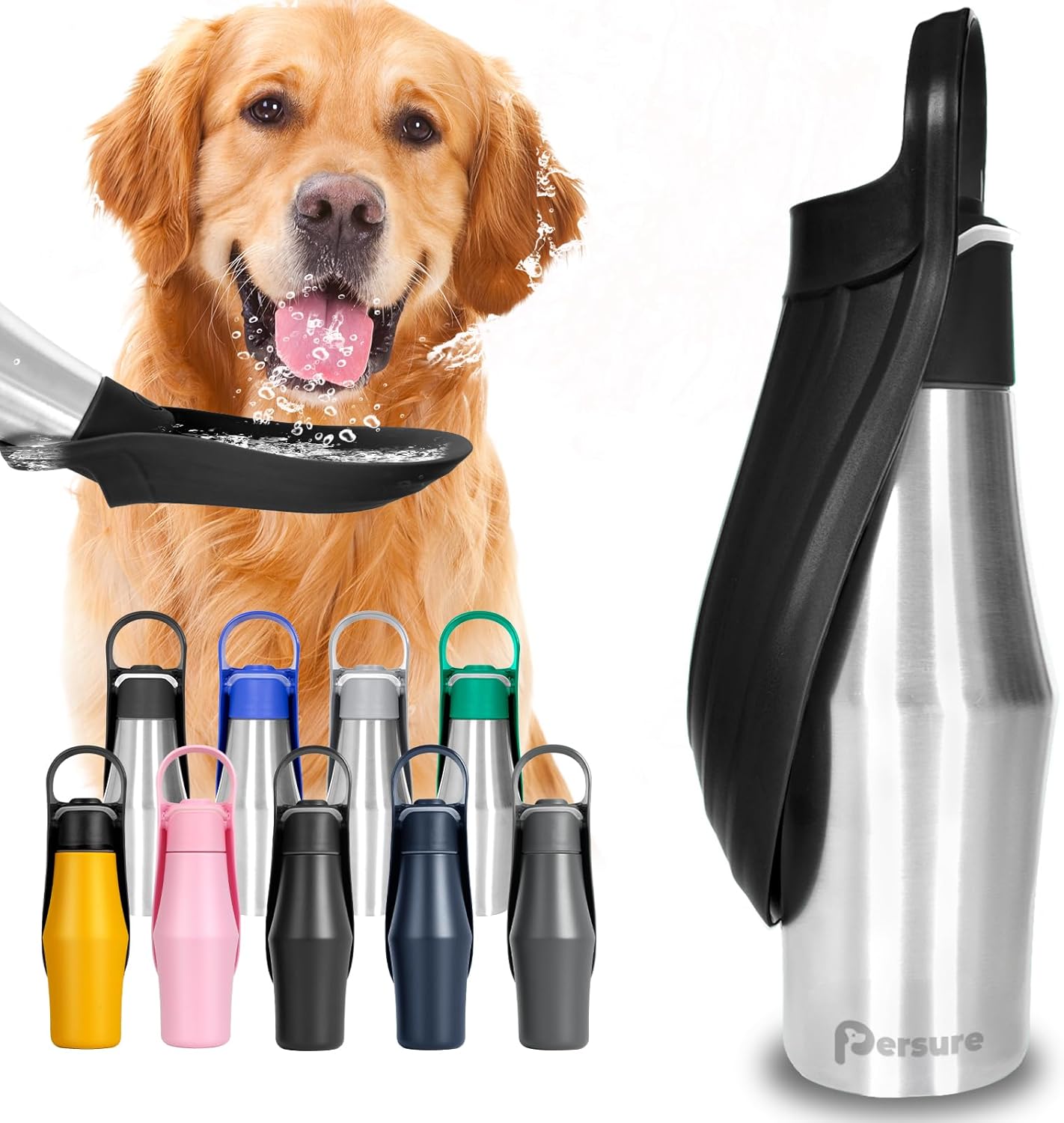 27 OZ Dog Water Bottle Portable Stainless Steel Convenient Pet Water Dispenser, Leak Proof Puppy Travel Water Bowl for Dog Outdoor Walking, Hiking, Perfect Size for All Dog Breeds, Black Black 1-Pack