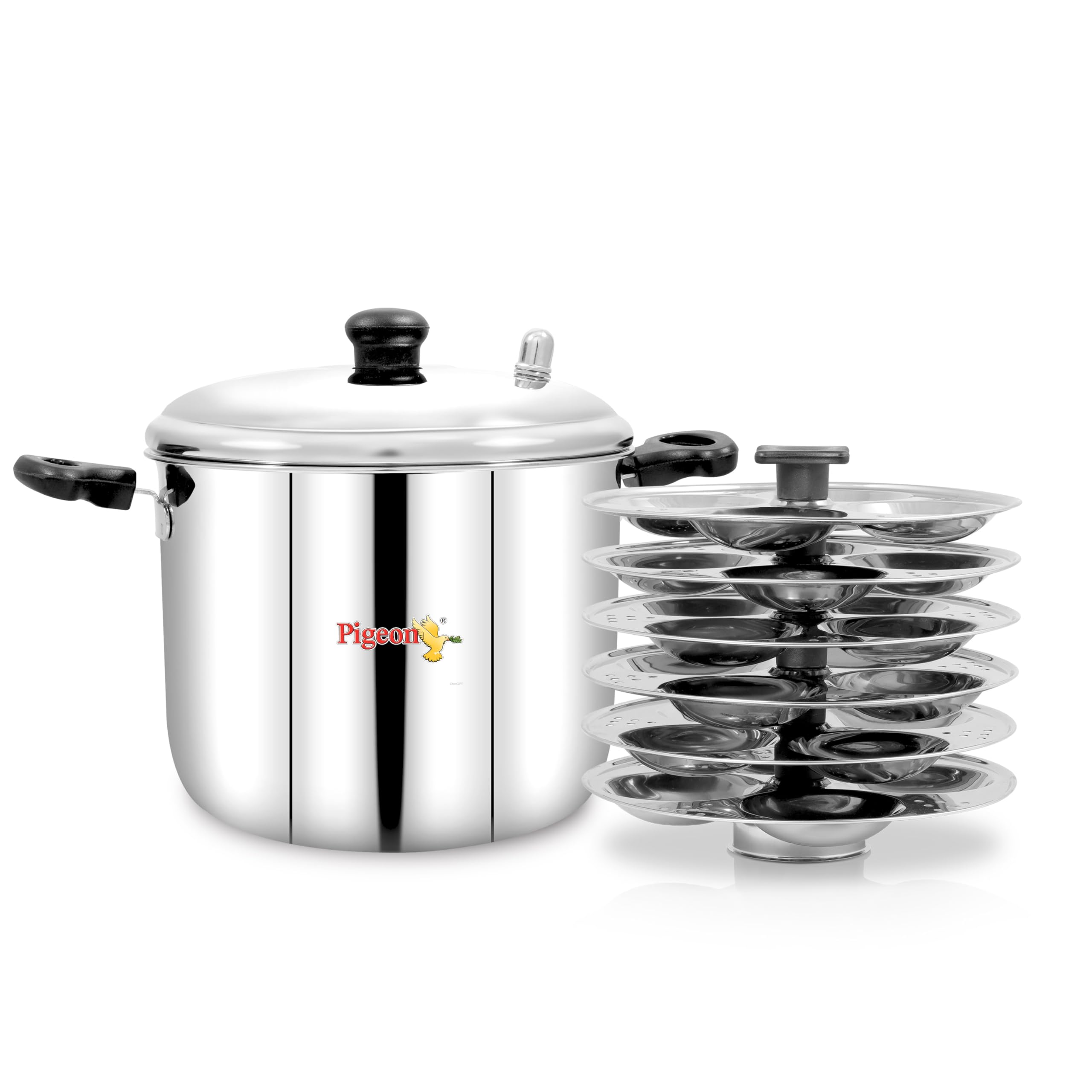 Pigeon Desire Stainless Steel Idli Cooker with 6 Plates (Makes 24 Idlis) | ISI Certified Steamer Pot | Micro-Hole Idli Plates with Knob Handle | Large Capacity Cooker Pot for Family Use-picture-21