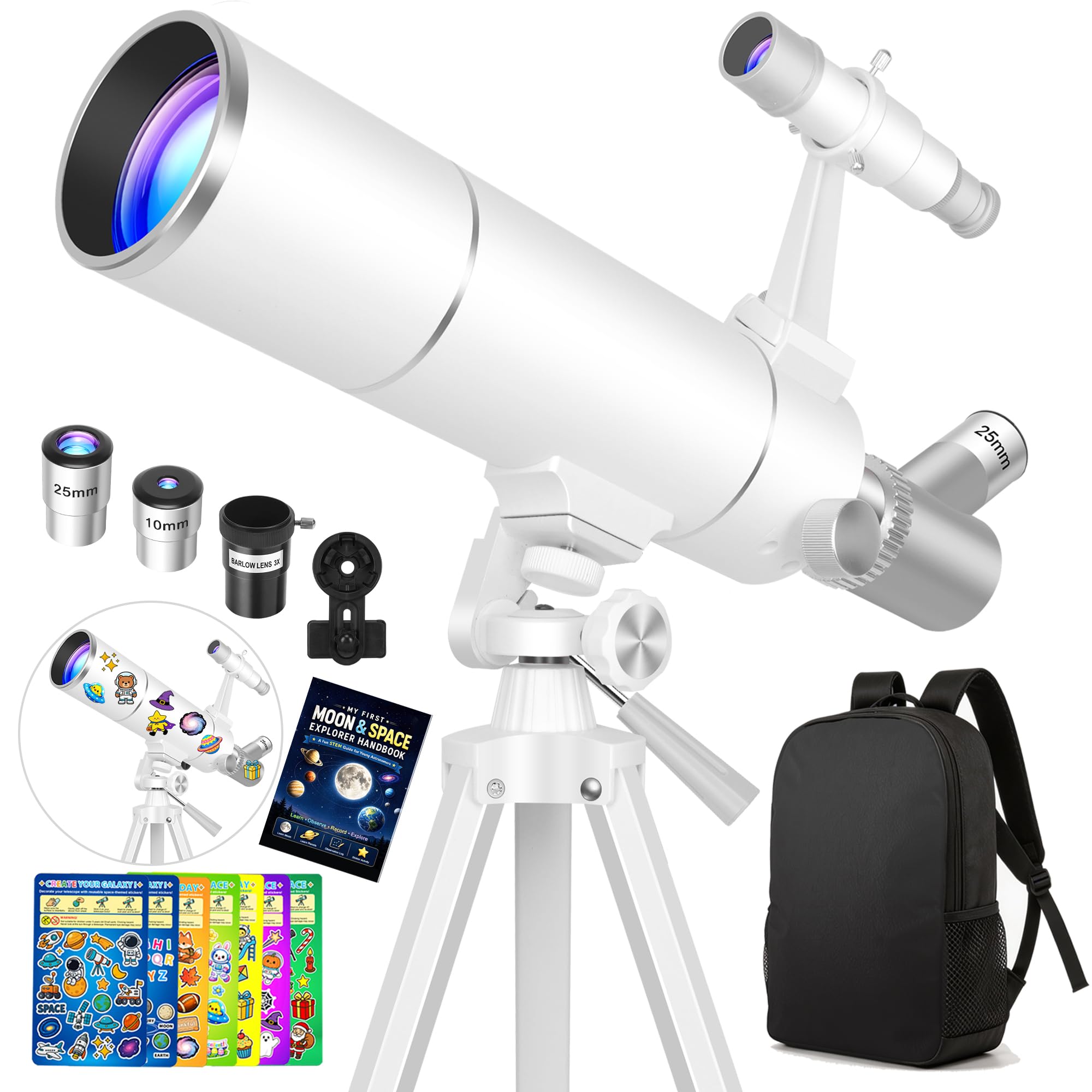 Hawkko Telescope Kit for Kids 8-12, 80mm Aperture 500mm Portable Telescope | Beginner Ast…