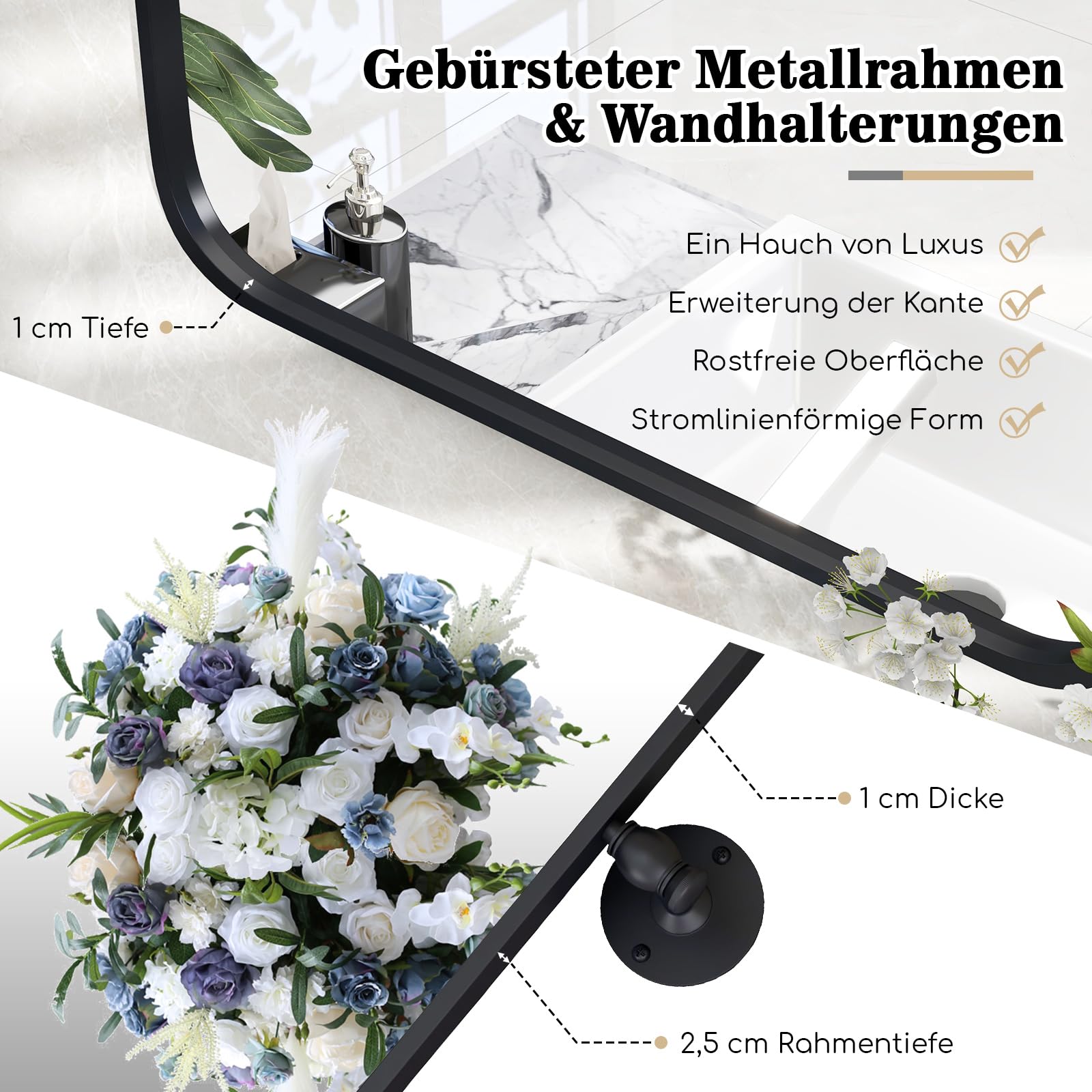 COSTWAY 76,5 x 56 cm metalowe lustro ścienne, uchylne lustro łazienkowe z uchwytem ściennym, prostokątne lustro dekoracyjne, czarne, do łazienki, salonu i dekoracji domu