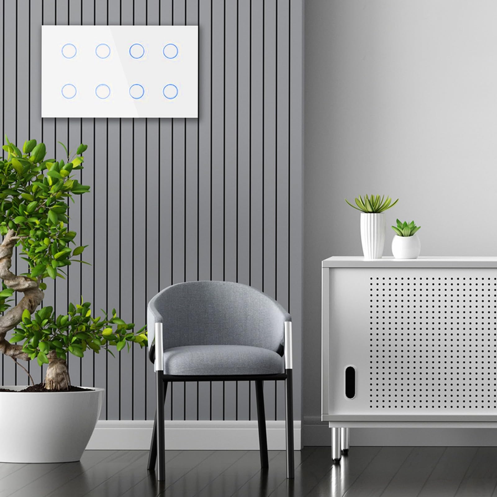Interruptor de luz, Panel de interruptor de pared táctil WiFi inteligente de 8 bandas Compatible con Home, Control inalámbrico de AC100-240V