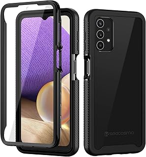 seacosmo Samsung A32 5G Case, [Built-in Screen Protector] Full Body Clear Bumper Case Shockproof Protective Phone Cases Cover for Samsung Galaxy A32, Black