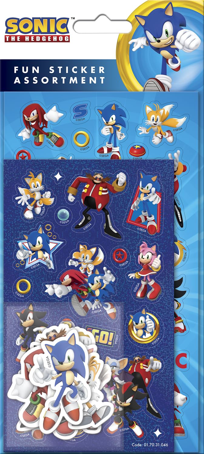 Sonic The Hedgehog Assortment Pack of Stickers, Three Types of Stickers, 50+ Stickers in Total, Great Stocking Filler and Christmas Gifts, Stickers are reuseable on Non-Porous Surfaces, Age3+