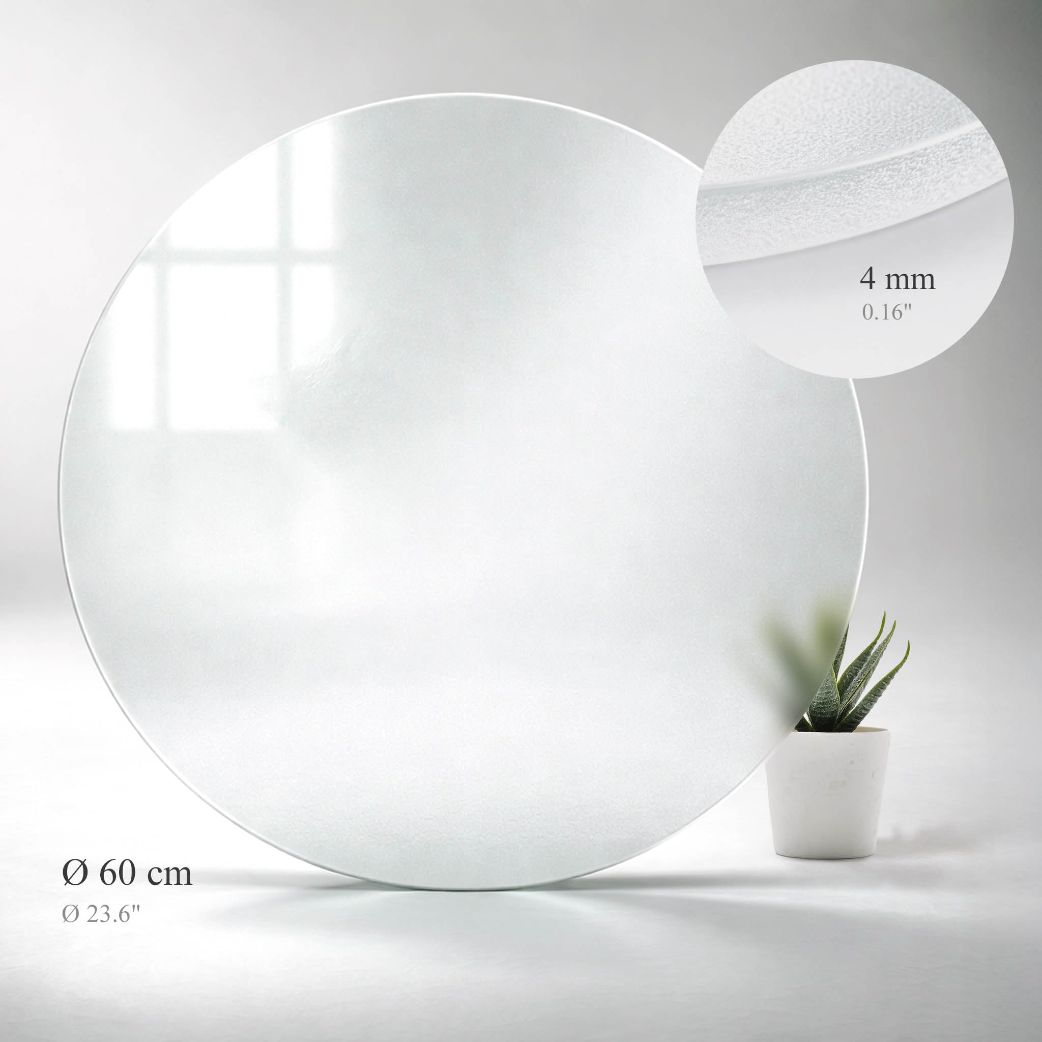 Tulup Glasplatte Rund 60cm Geschliffene Kanten mit Rutschfesten Silikonfüßen Gehärtetes Glas Matt Effekt Moderne Dekoration für Küche, Esszimmer und Wohnzimmer Milchglas Glasboden fur Tisch
