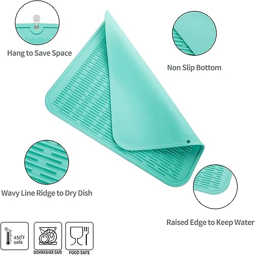 Miniatura 3 de MicoYang Tapete de silicona para secado de platos para múltiples usos, fácil de limpiar, ecológico, resistente al calor, tapete de silicona para