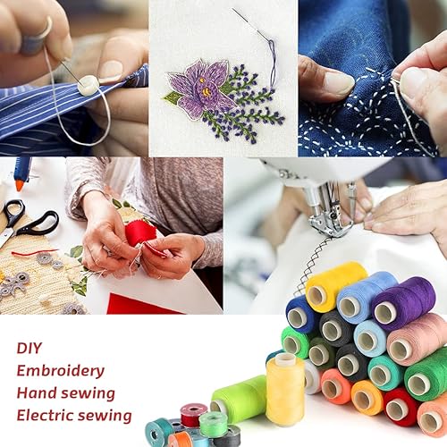 Miniatura 6 de Blibly Kit de hilo de coser de 72 bobinas, 500 yardas por bobinas de hilo de poliéster con aguja, enhebrador, tijeras y regla, bobina preenrollada