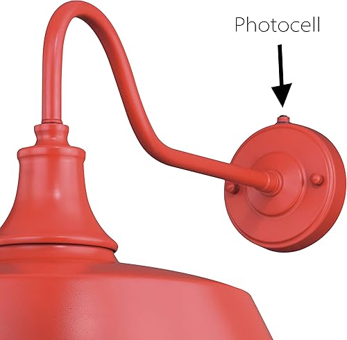 Miniatura 9 de VAXCEL Lámpara de pared para interiores y exteriores, aplique de acero dorado de 15 pulgadas de ancho, acabado rojoblanco + sensor de fotocélula del