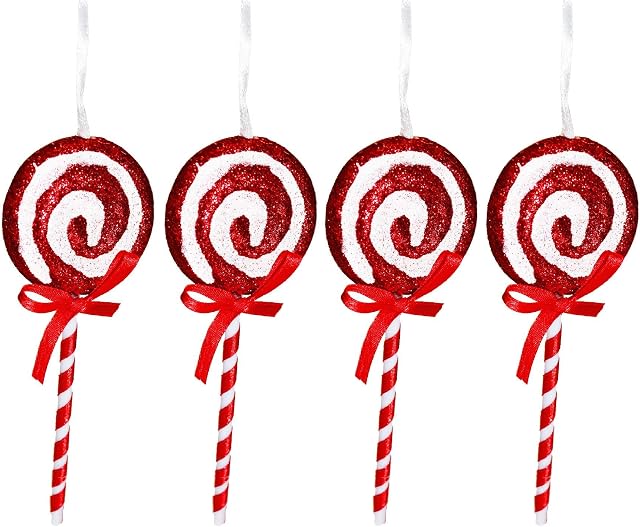 Mini Candy Cane Lollipops Christmas Decoration | Pack of 2 | White and Red | 15 cm