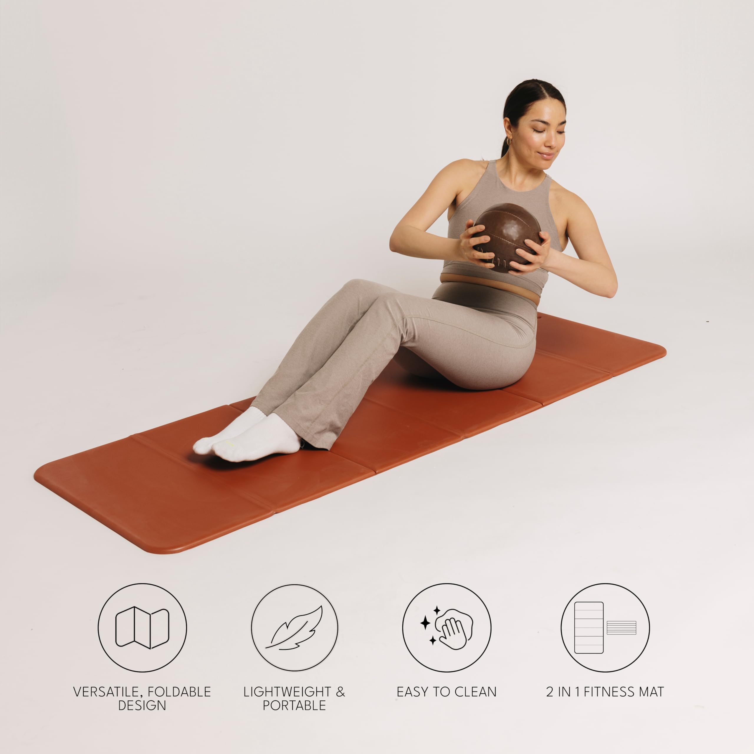 Stakt – Foldable Multi-Purpose Fitness & Yoga Mat with Patented Design, Workout Mat with Non-Slip Surface, Portable & Lightweight, For Studio or Home Use, As Seen on Shark Tank (Terracotta)