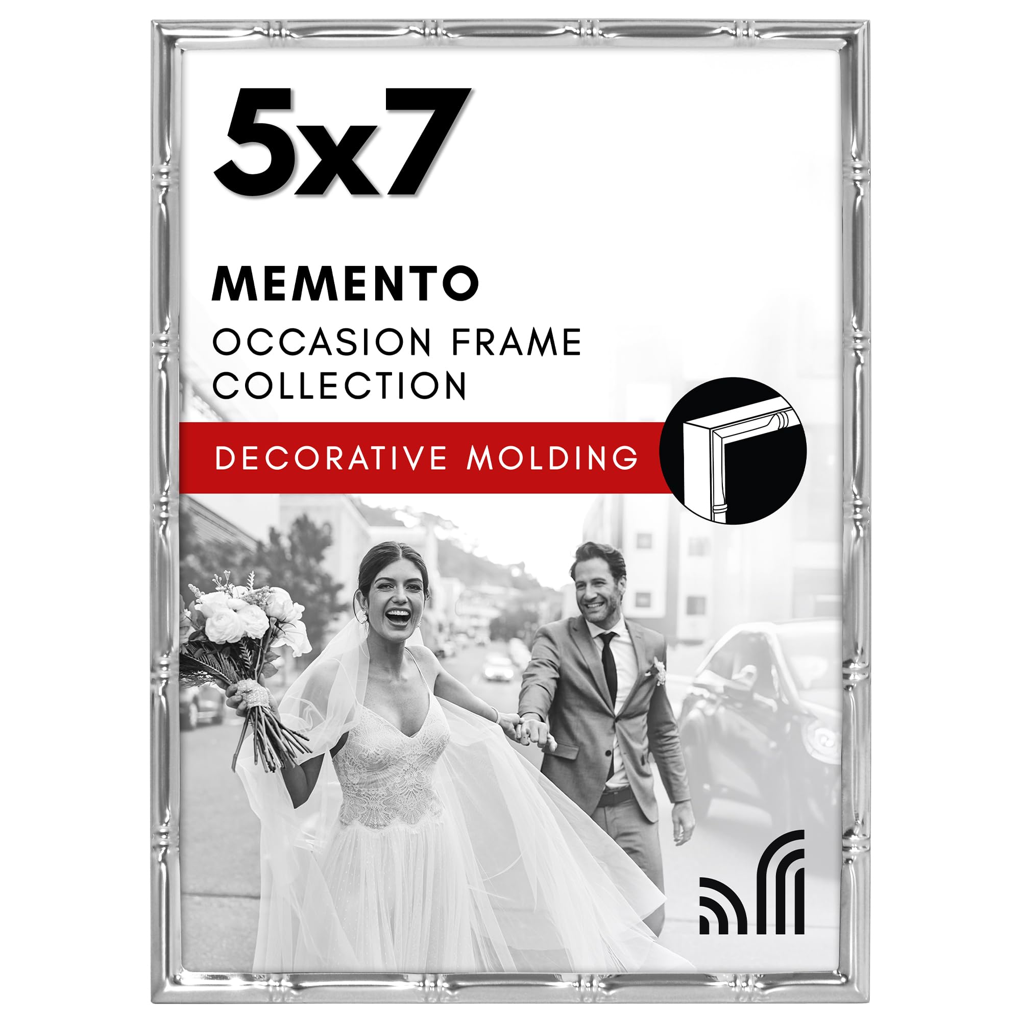 Americanflat Silver 5X7 Picture Frame With Bamboo-Style Molding - Bamboo Frame With Shatter-Resistant Glass - Elegant Gallery Style Frames For Tabletop Or Wall Display