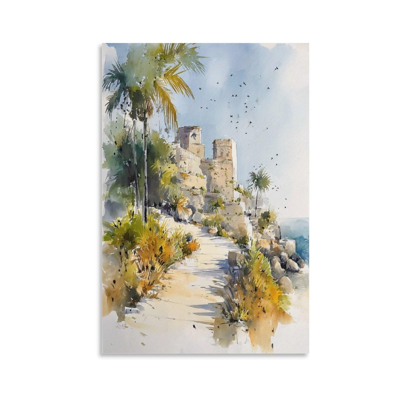 Tulum Beach 24x36inch(60x90cm) Vintage Travel Poster Watercolor Canvas Art