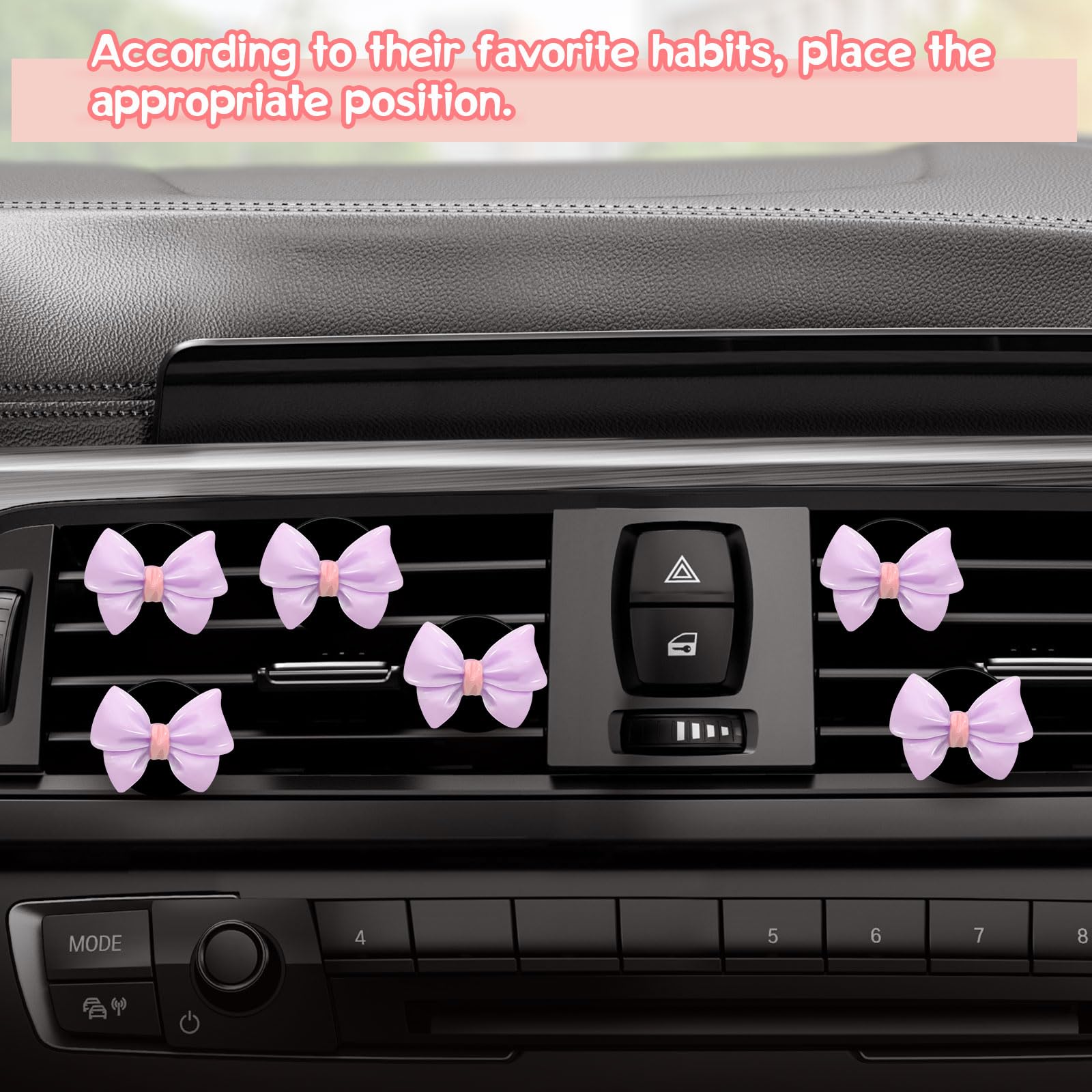 Bow Car Air Freshener 7 Pack Coquette Car Vent Clips Cute Bow Decor Car Accessories for Women Aesthetic — view 3