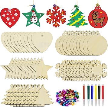 BROTOU 50PCS DIY Wooden Christmas Ornaments