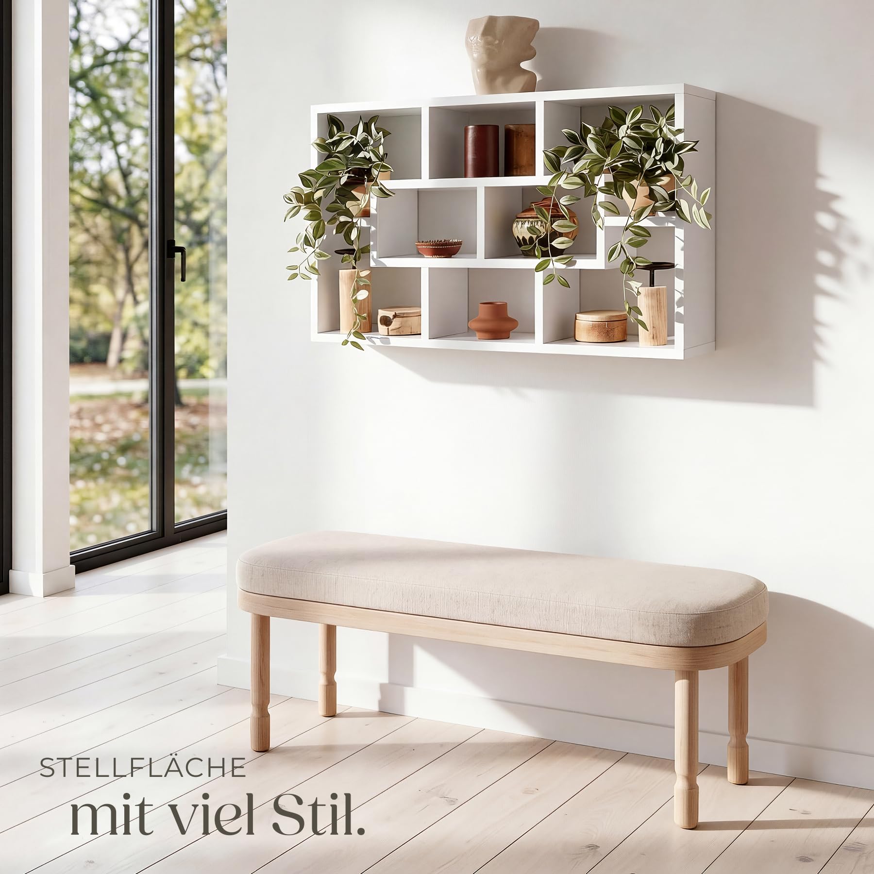 tectake® Wandregal mit 8 Fächern, Hängeregal 85 x 16 x 48 cm, Bücherregal Wand, Wanddeko Wohnzimmer Möbel, Schlafzimmer Deko, Schweberegal, Flur Möbel, Wandregal Kinderzimmer - weiß