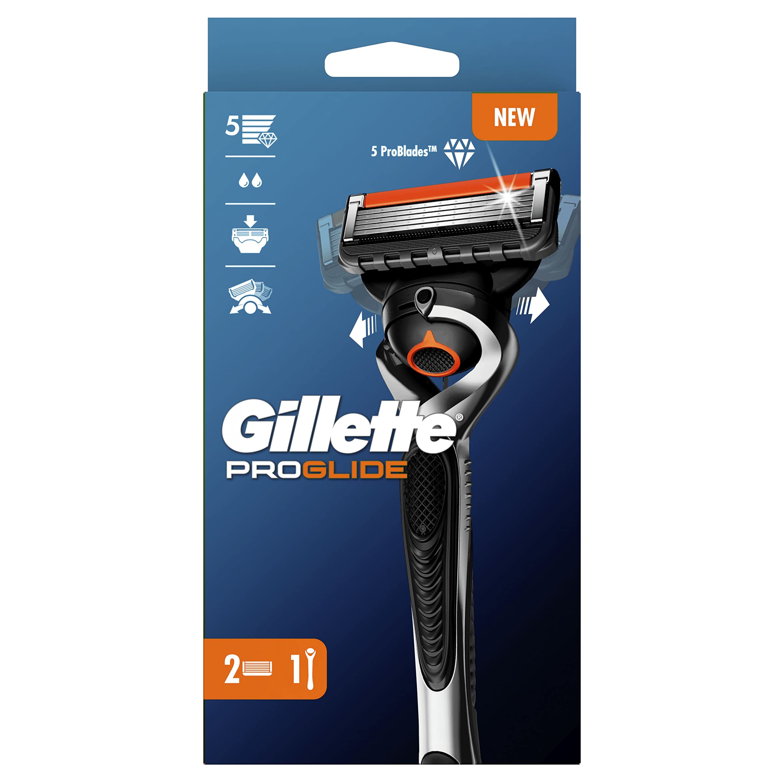 Gillette ProGlide Maquinilla De Afeitar Para Hombre, Con 5 Hojas Antifricción Para Un Afeitado Apurado Y Duradero + 2 Cuchillas de Recambio