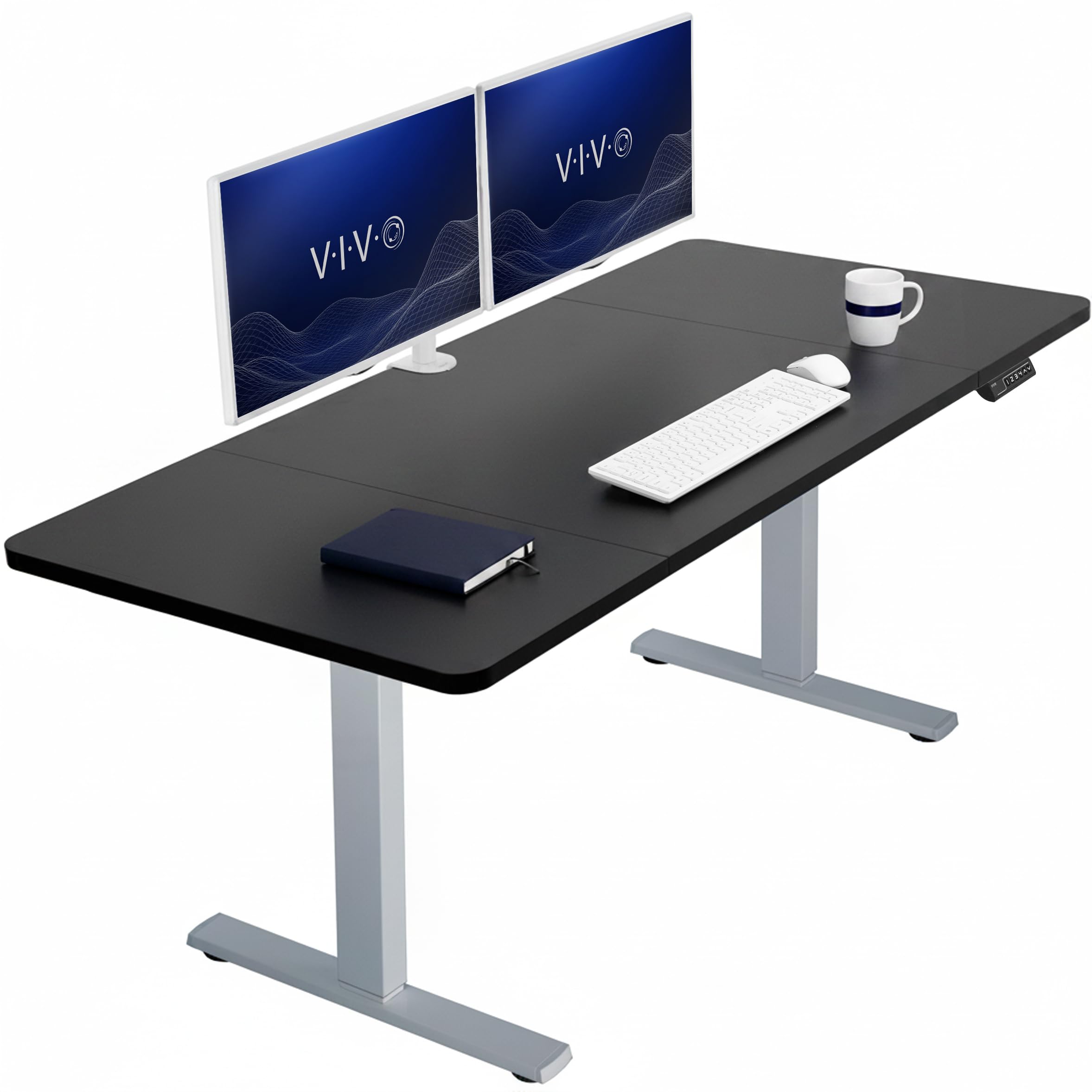 VIVO Black 60 x 30 in Standing Desk, DESK-KIT-1G6B-30 | Electric, Holds 220 lbs, Sit Stand, Height Adjustable, Extra Deep Table Top, Memory Presets, 1B Series, Gray Frame