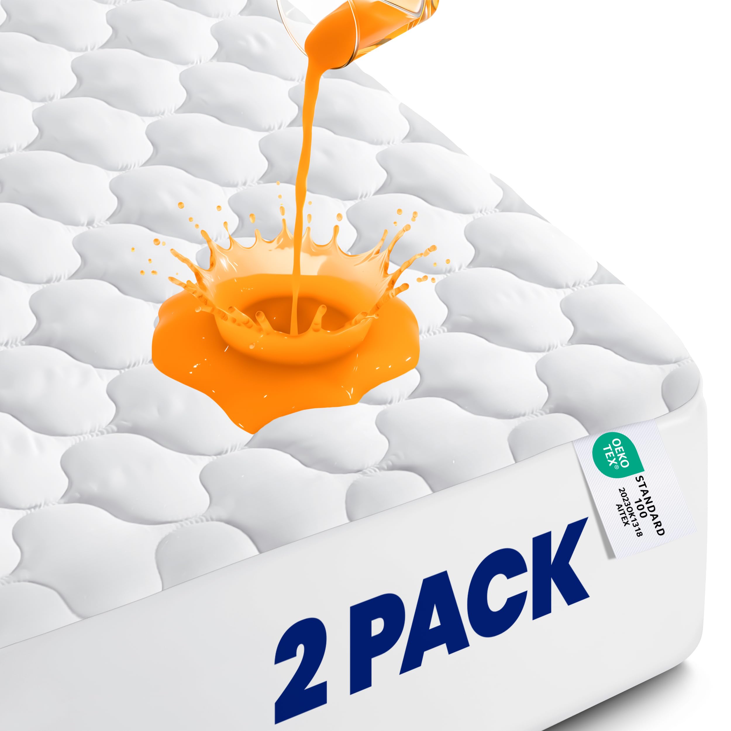 Utopia Bedding Protector de colchón impermeable, protector de colchón matrimonial, funda acolchada ajustable que se estira hasta 16 pulgadas de profundidad (blanco, individual (paquete de 2))