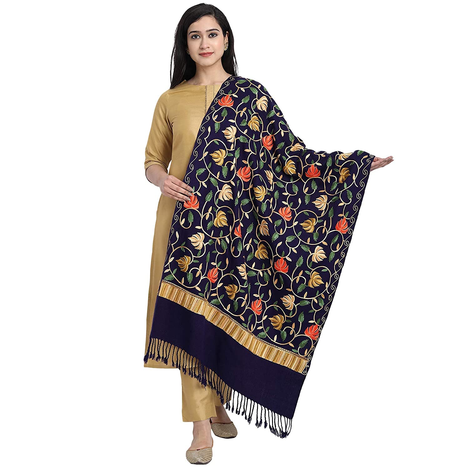 Winter Women's Embroidered Kashmiri Woolen Shawl/Stole Wrap-image-49