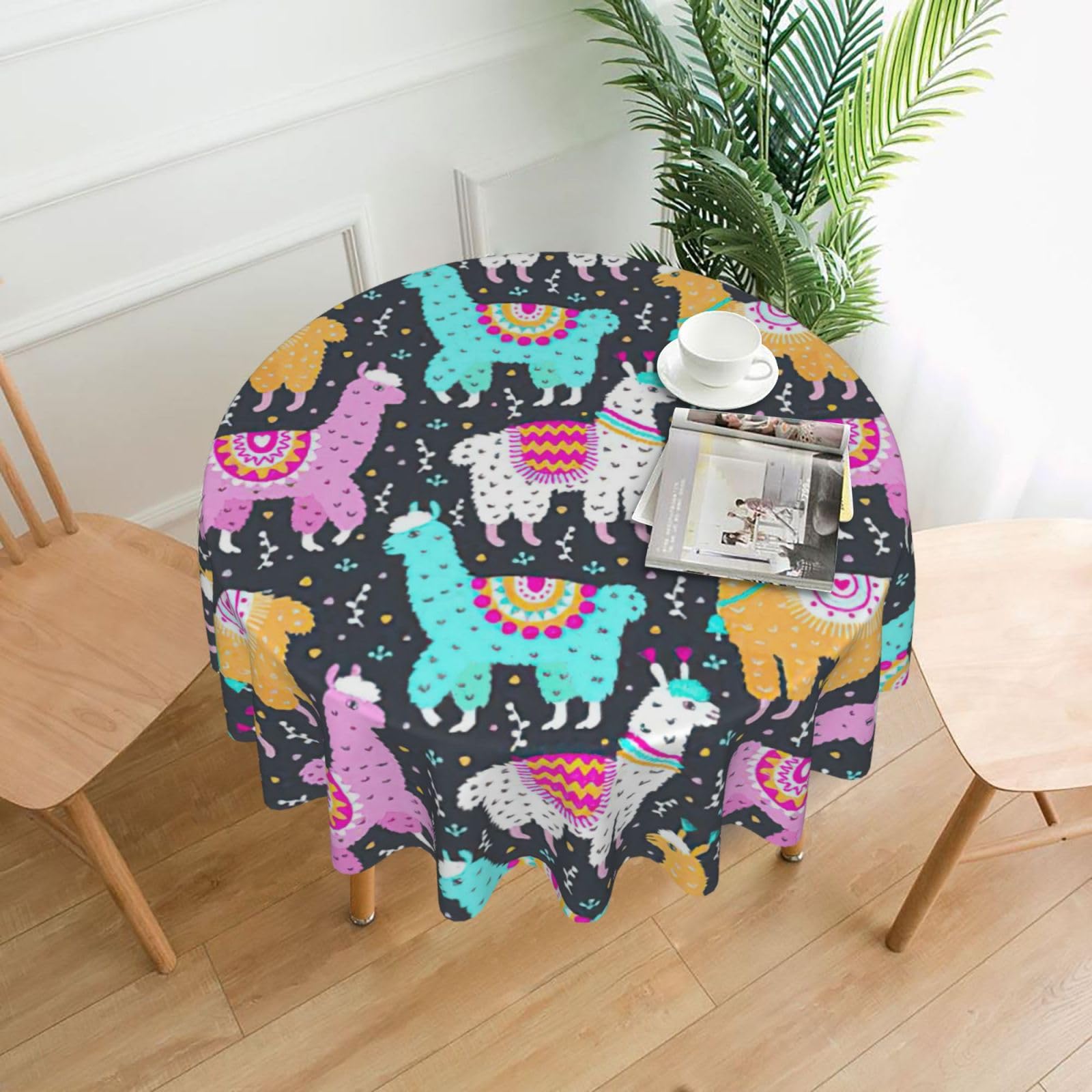 OKFSTY Indian Alpaca Print Round Tablecloth 60in for Wedding Elegant Polyester Cover for Party Reception Festive Dinner